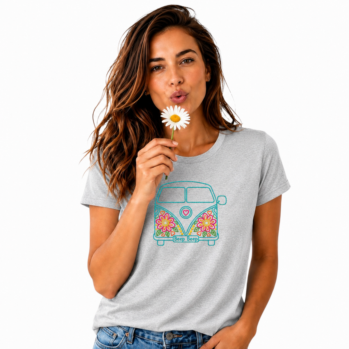 Flower Power Combi Van Available in 5 Tshirt Colours