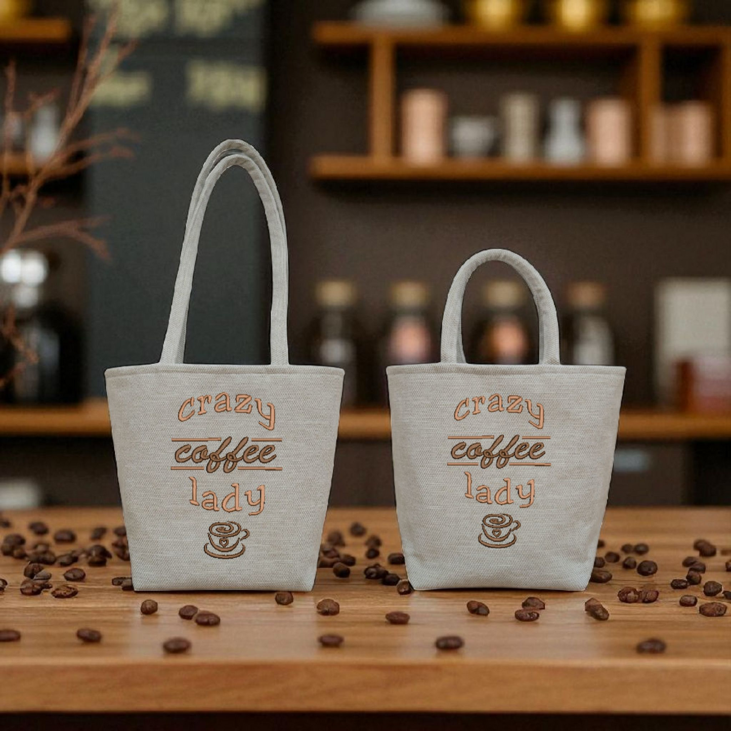 Crazy Coffee Tote Bag with a choice of Long or Short Handles