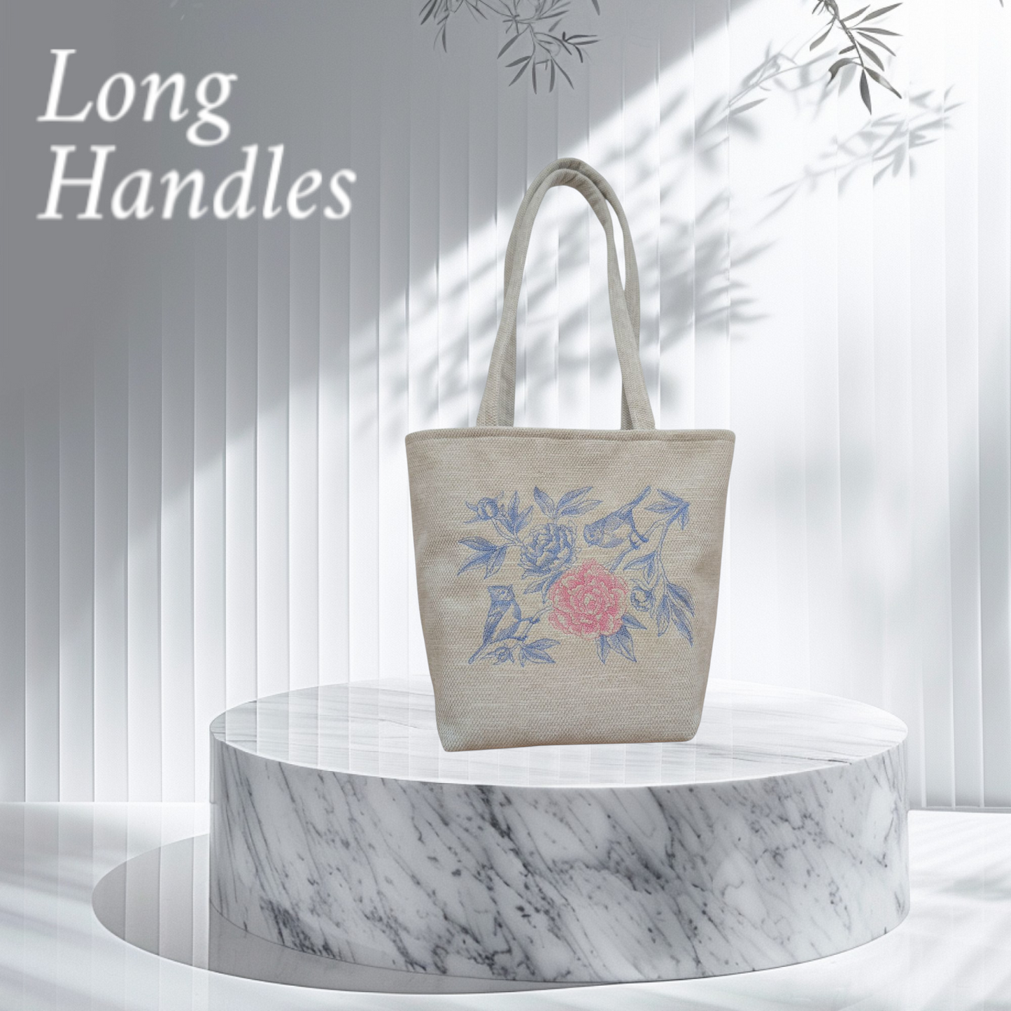 Embroidered Floral Tote with a choice of long or short handles