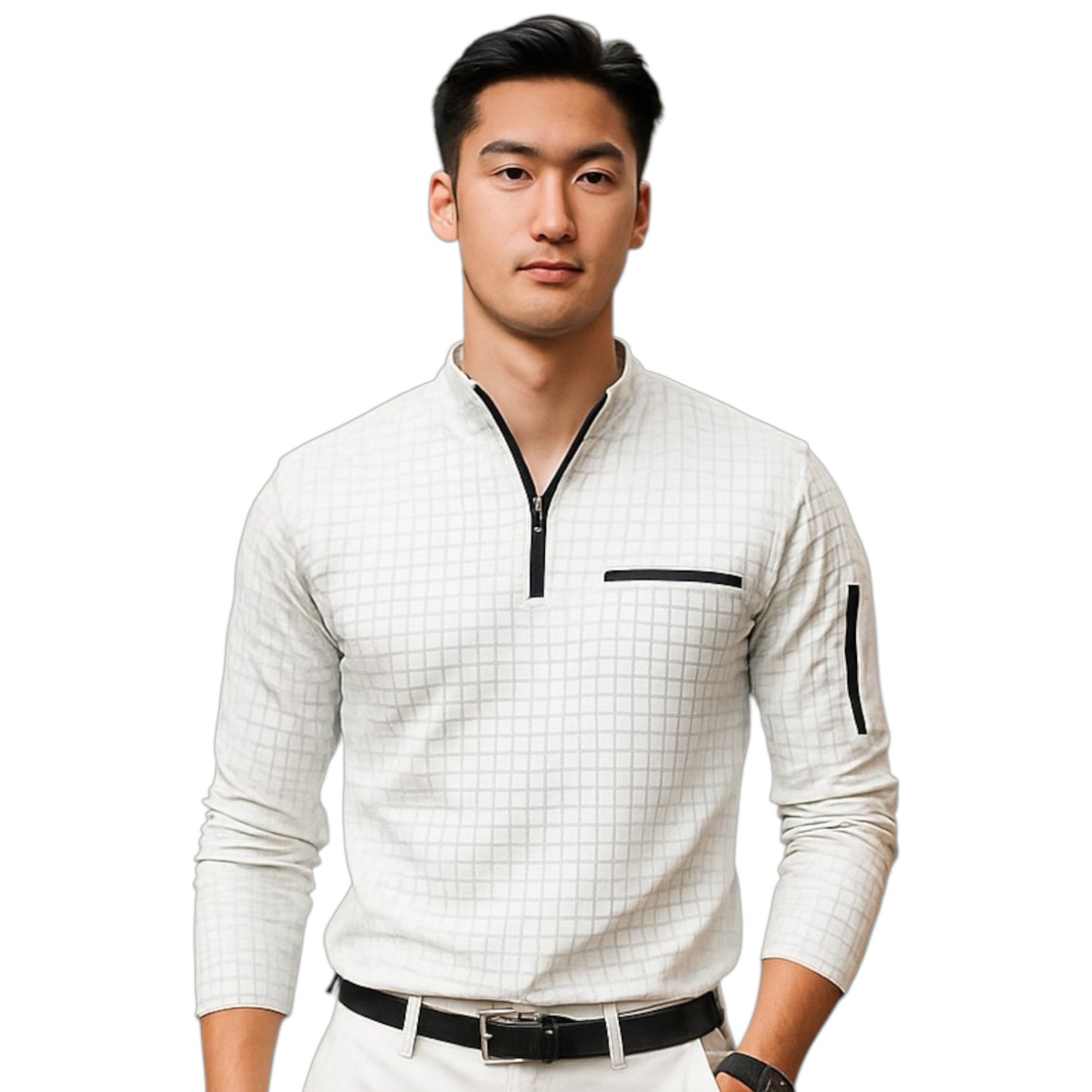 Long Sleeve Polo with Stand Collar and Zipper Detail Available in 6 Colours