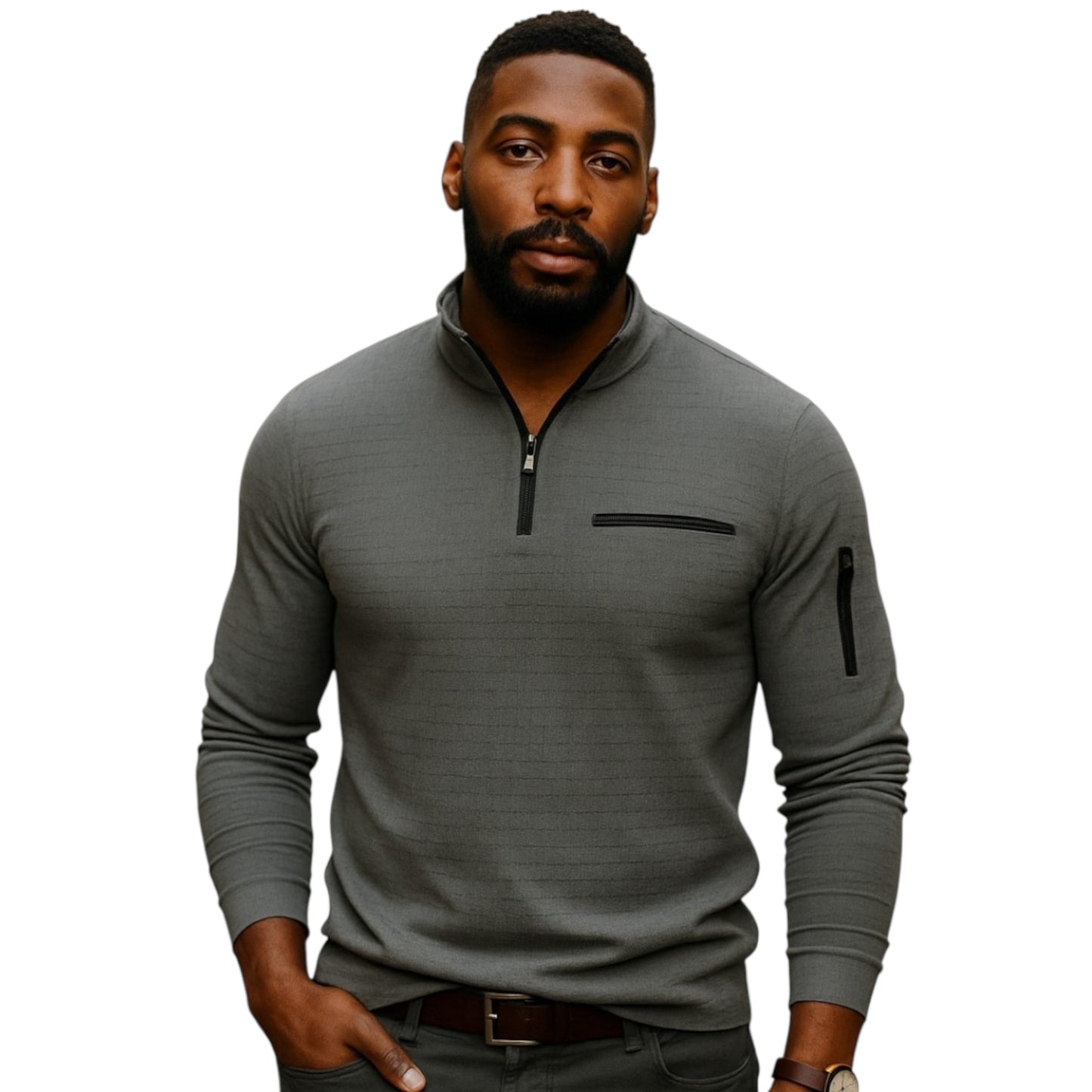 Long Sleeve Polo with Stand Collar and Zipper Detail Available in 6 Colours