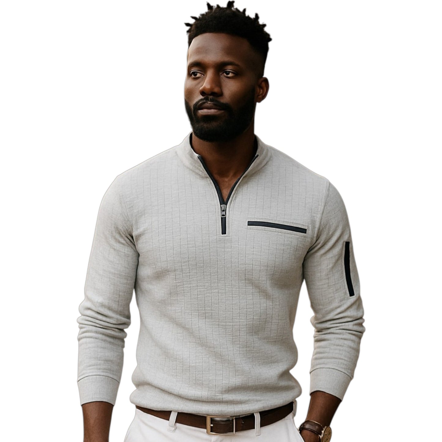 Long Sleeve Polo with Stand Collar and Zipper Detail Available in 6 Colours