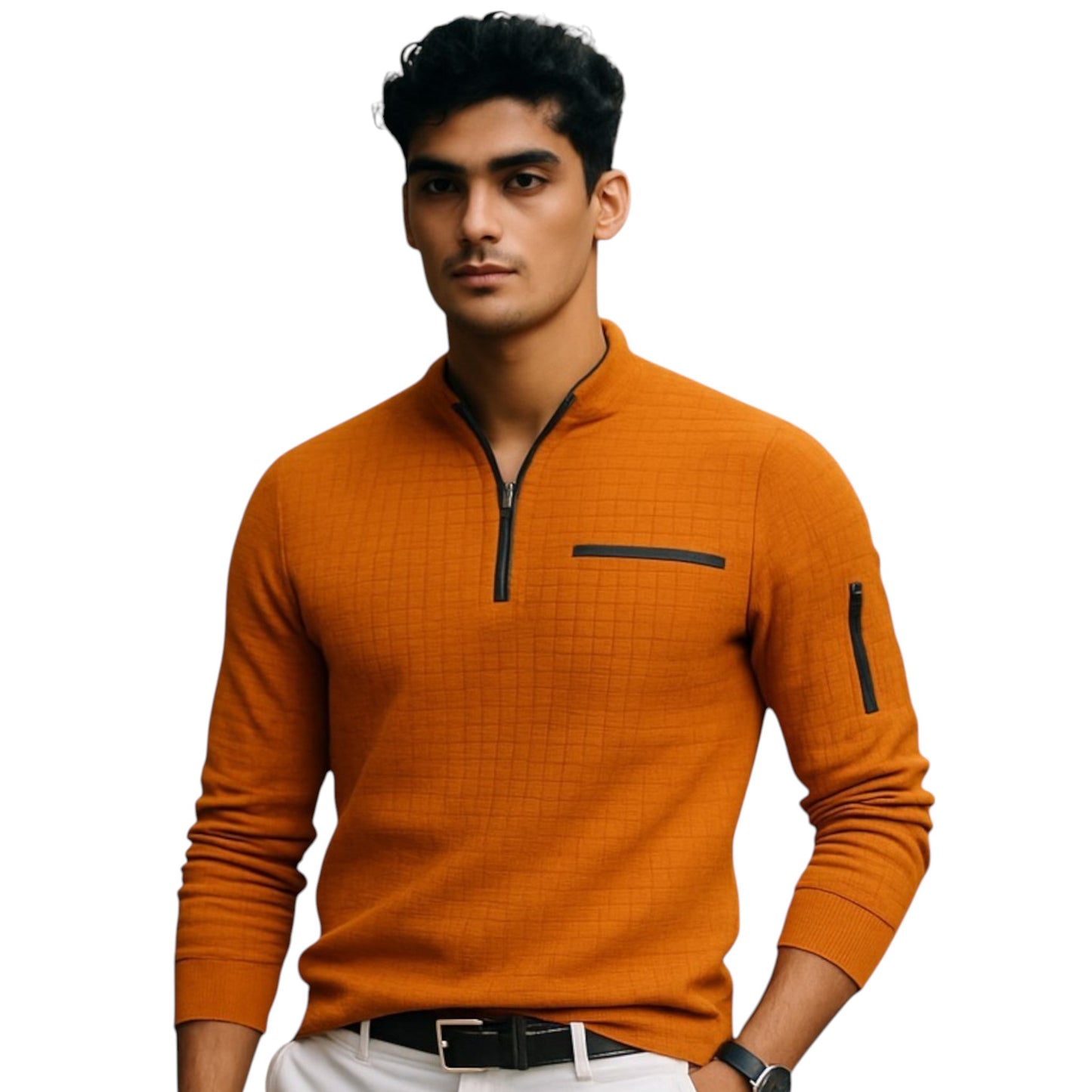 Long Sleeve Polo with Stand Collar and Zipper Detail Available in 6 Colours