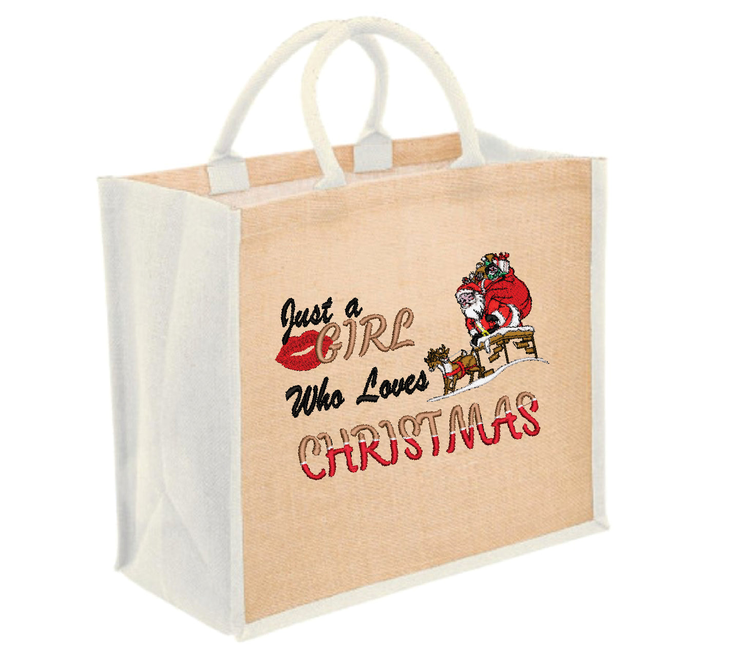Just a girl that Loves Christmas Tote Bag, available in 3 colours