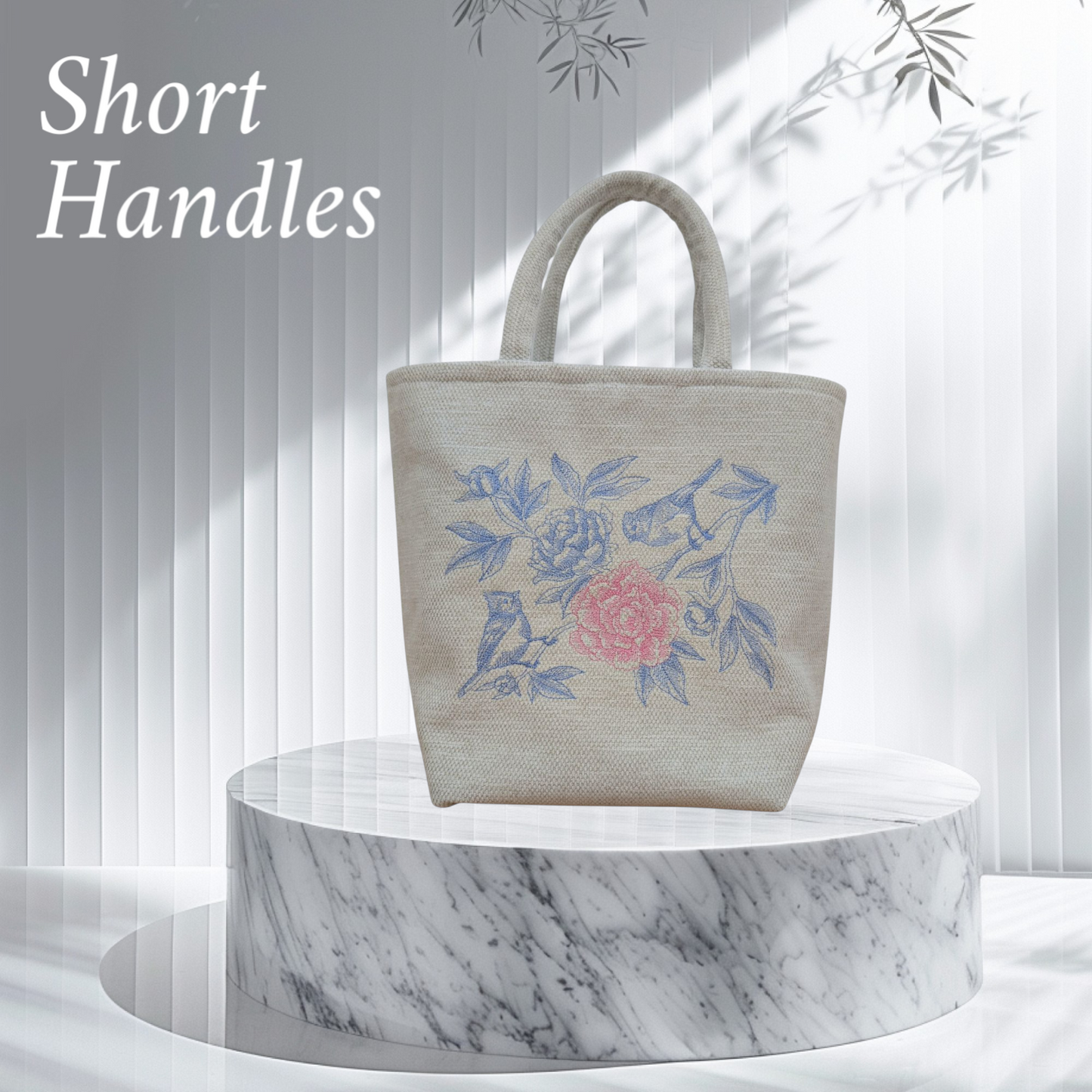 Embroidered Floral Tote with a choice of long or short handles