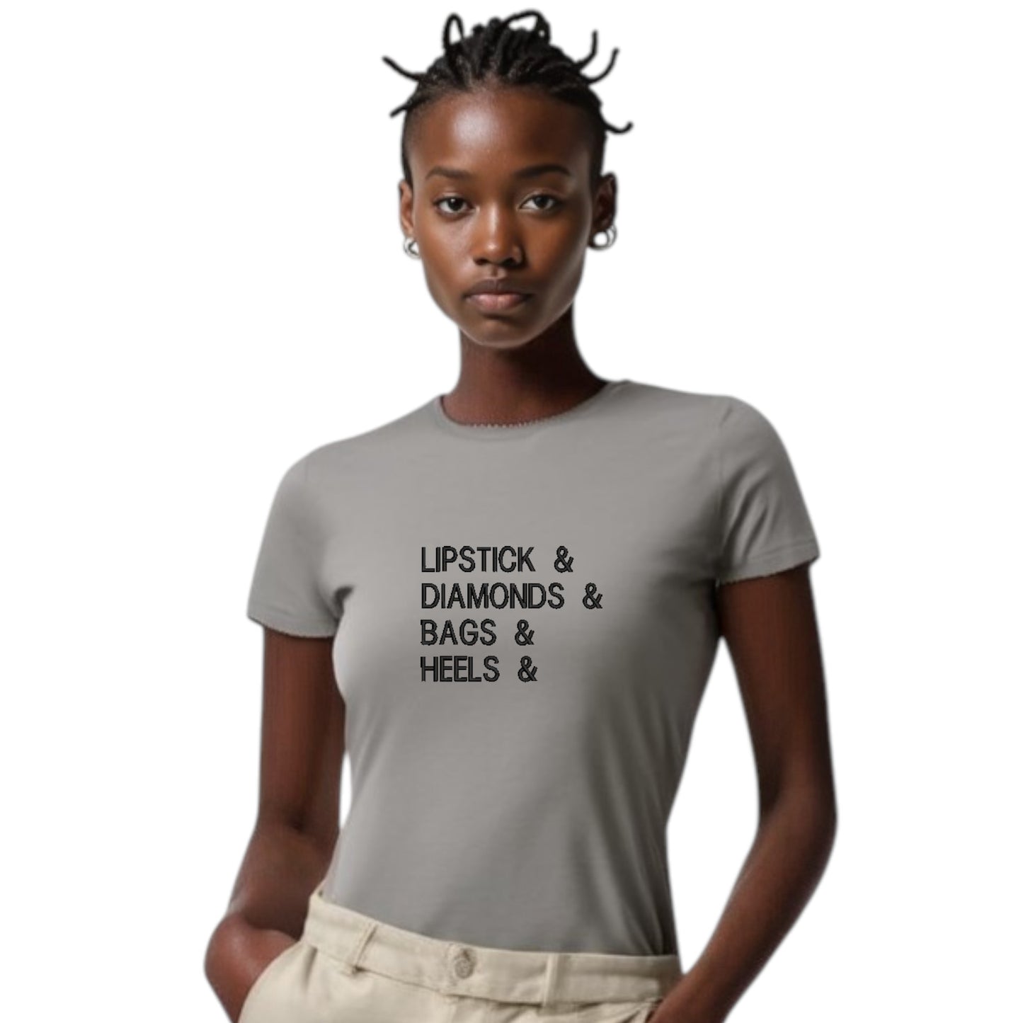 Lipstick, Diamonds, Bags, Heels Casual Tshirt avail;able in 5 colours.