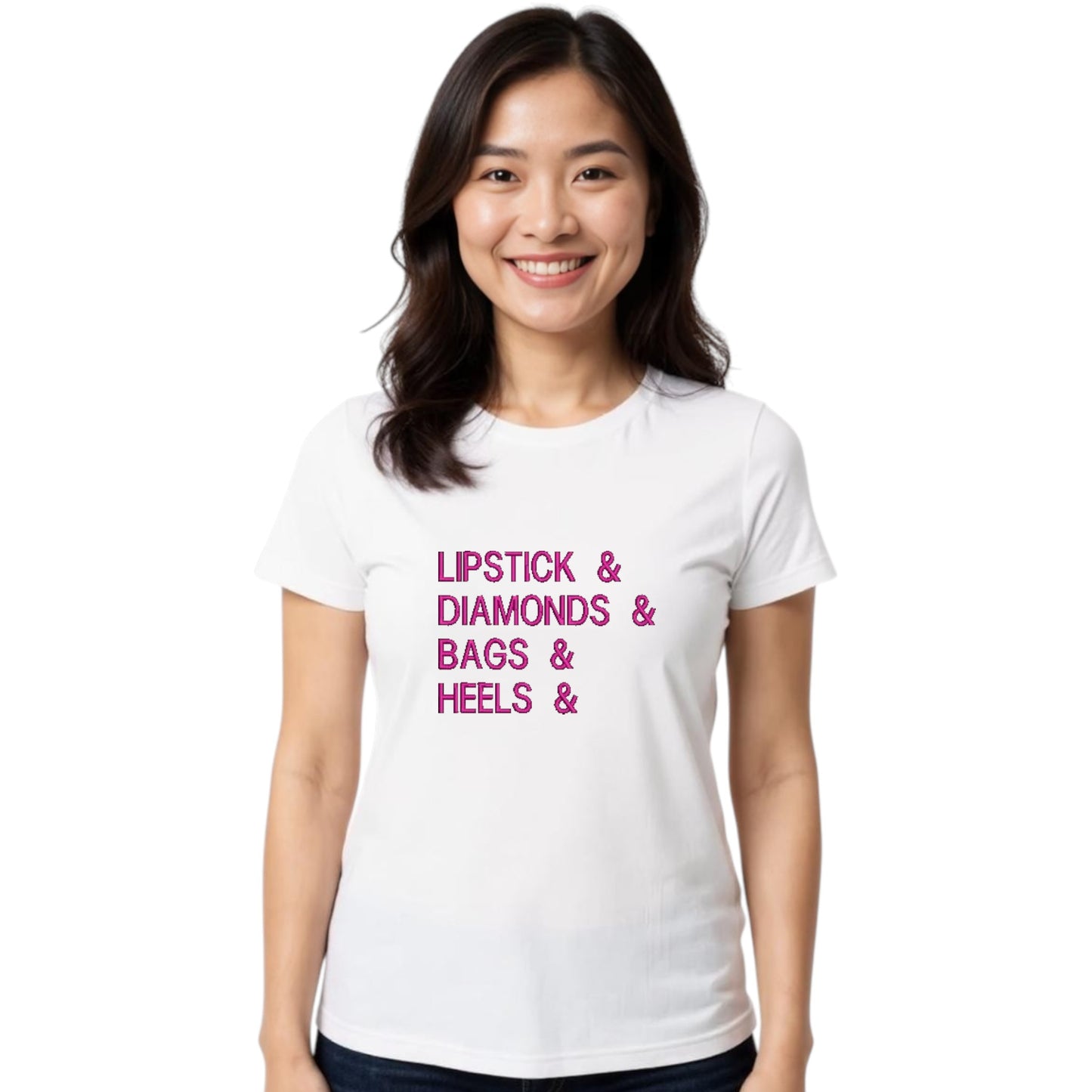 Lipstick, Diamonds, Bags, Heels Casual Tshirt avail;able in 5 colours.