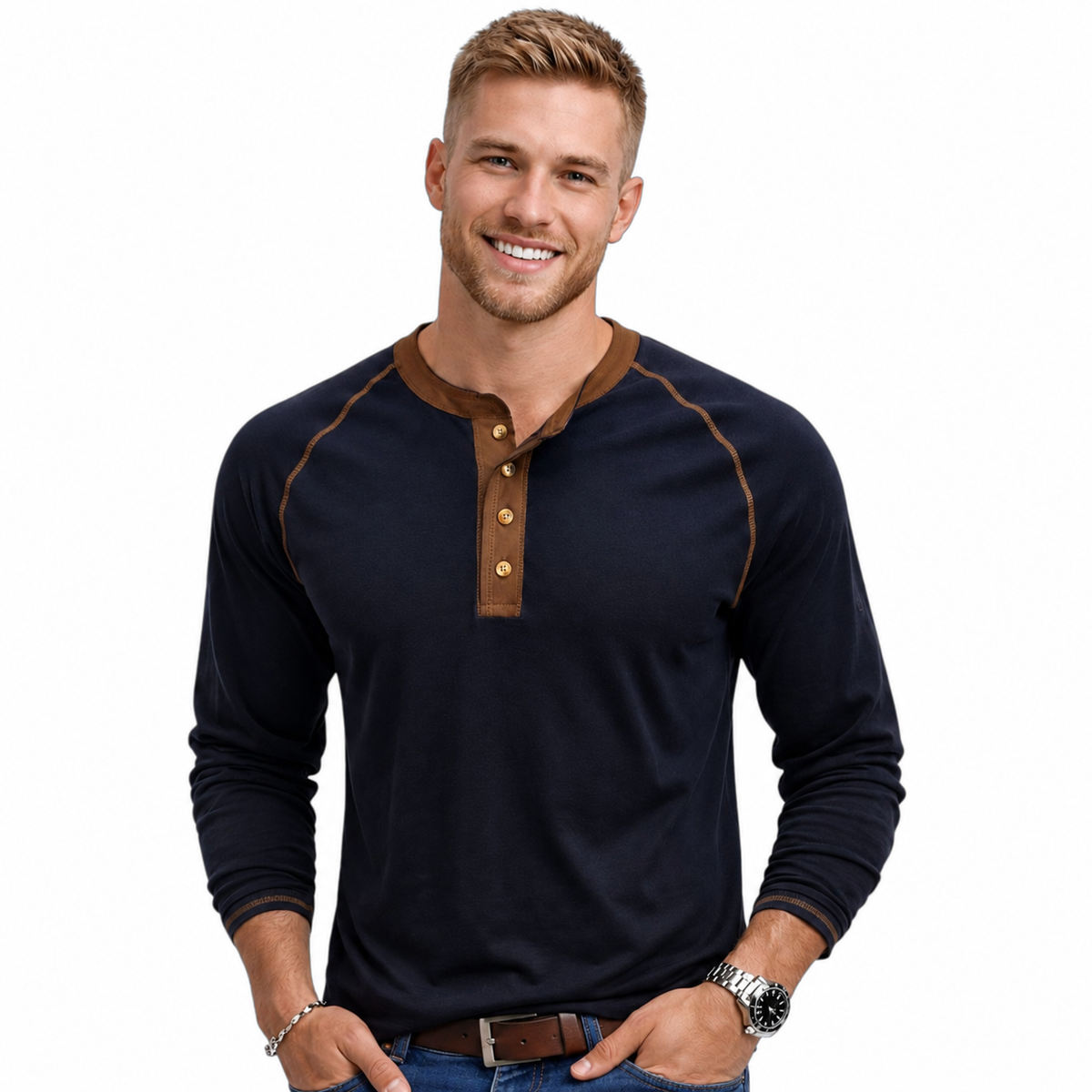 Long Sleeve Tshirt with Trendy Two Tone Detailing, Available in 6 colours
