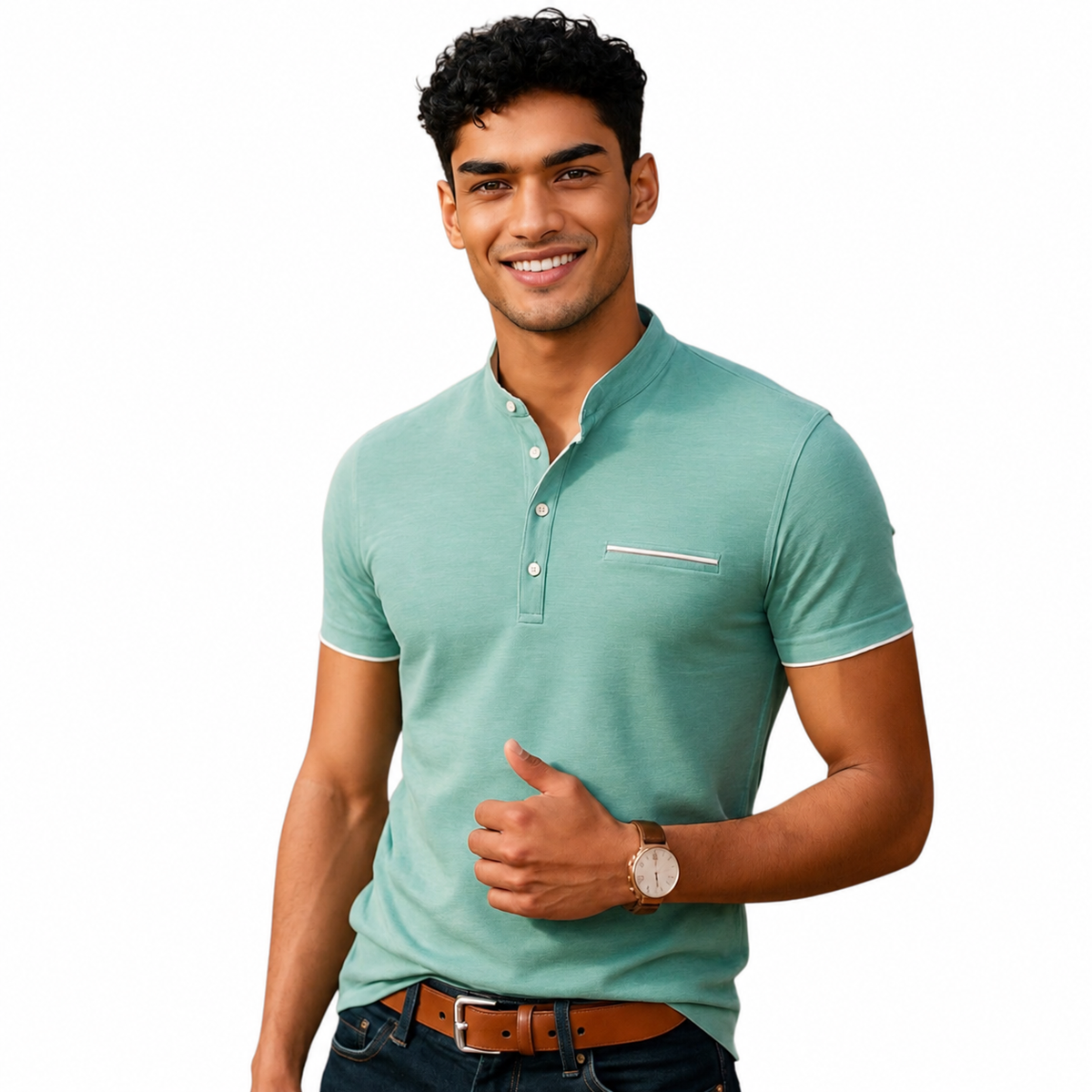 Polo Shirt with Fashion Detailing, Short Sleeve with Stand Collar Available in 6 Colours