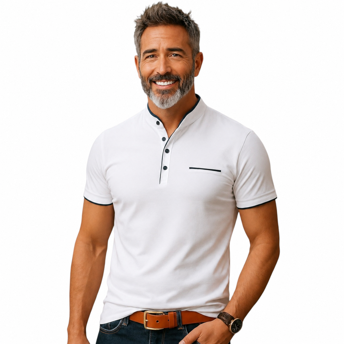 Polo Shirt with Fashion Detailing, Short Sleeve with Stand Collar Available in 6 Colours