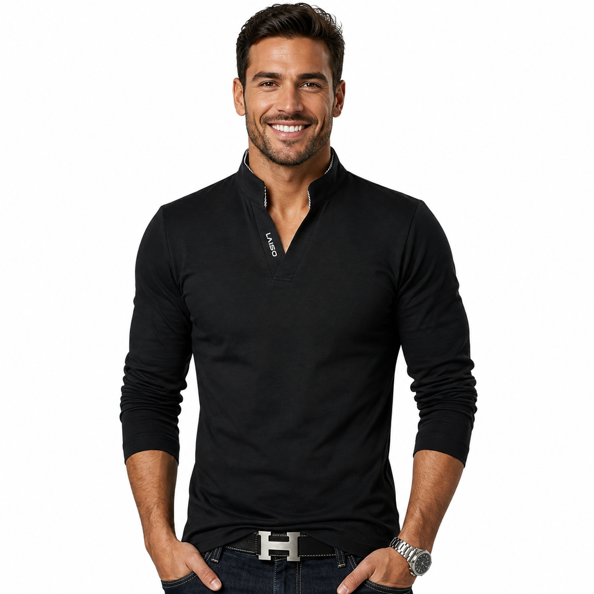Slim Fit, Long Sleeve Top with stand Collar Available in 5 Colours