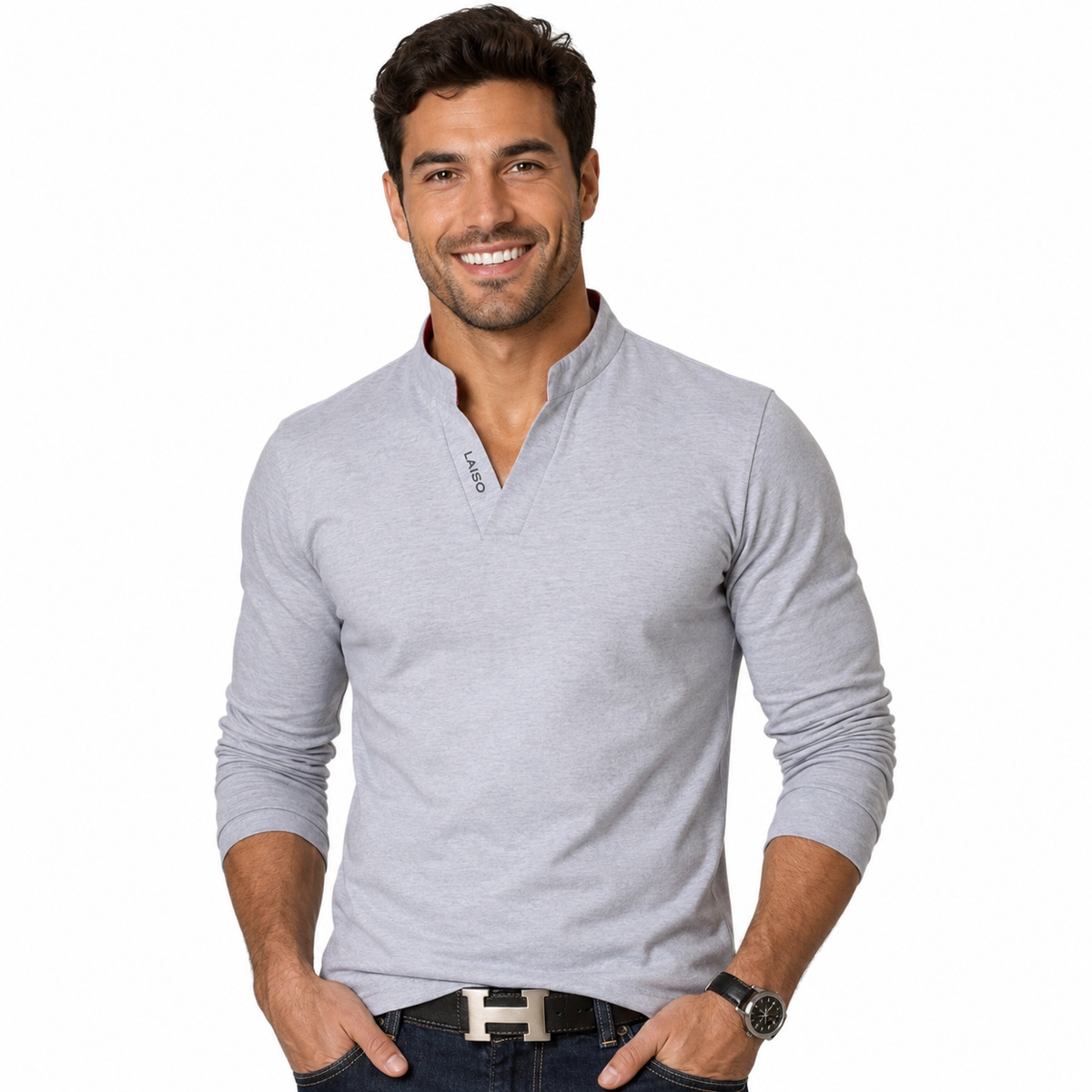 Slim Fit, Long Sleeve Top with stand Collar Available in 5 Colours