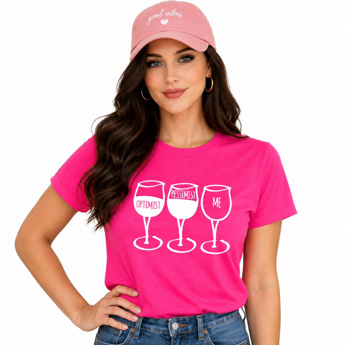 Wine Goblet Pessimist Casual Tshirt. Available in 3 Colours