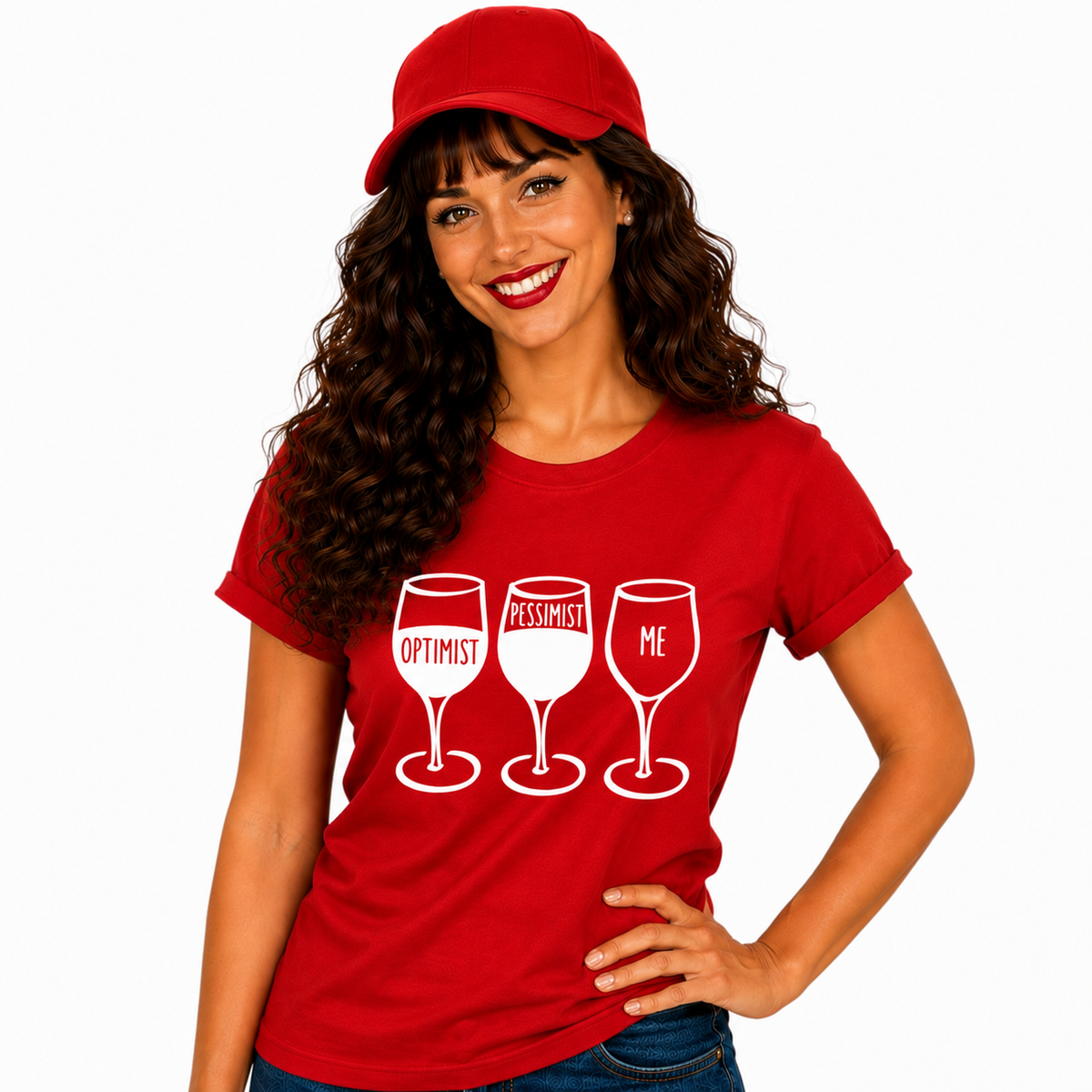 Wine Goblet Pessimist Casual Tshirt. Available in 3 Colours