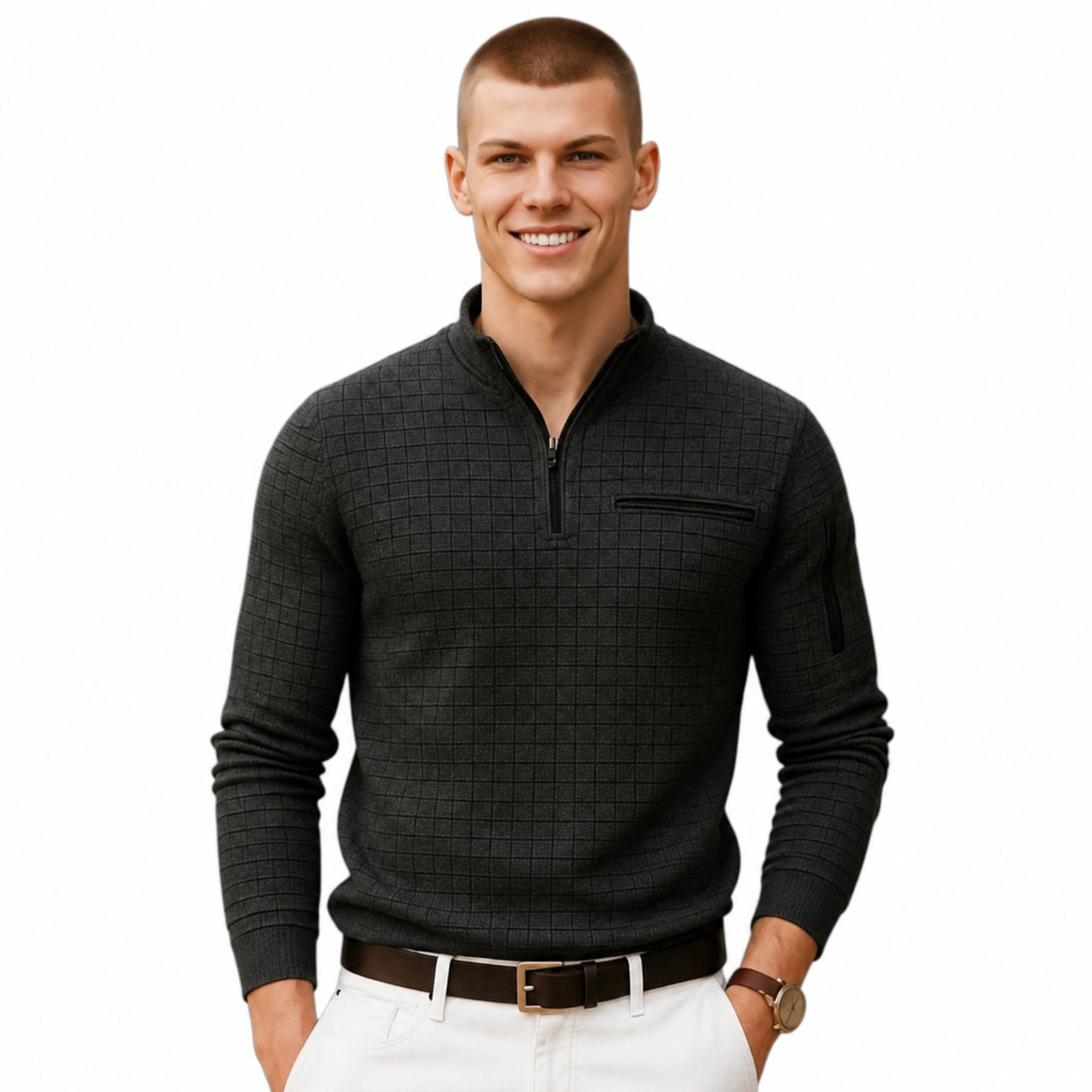 Long Sleeve Polo with Stand Collar and Zipper Detail Available in 6 Colours