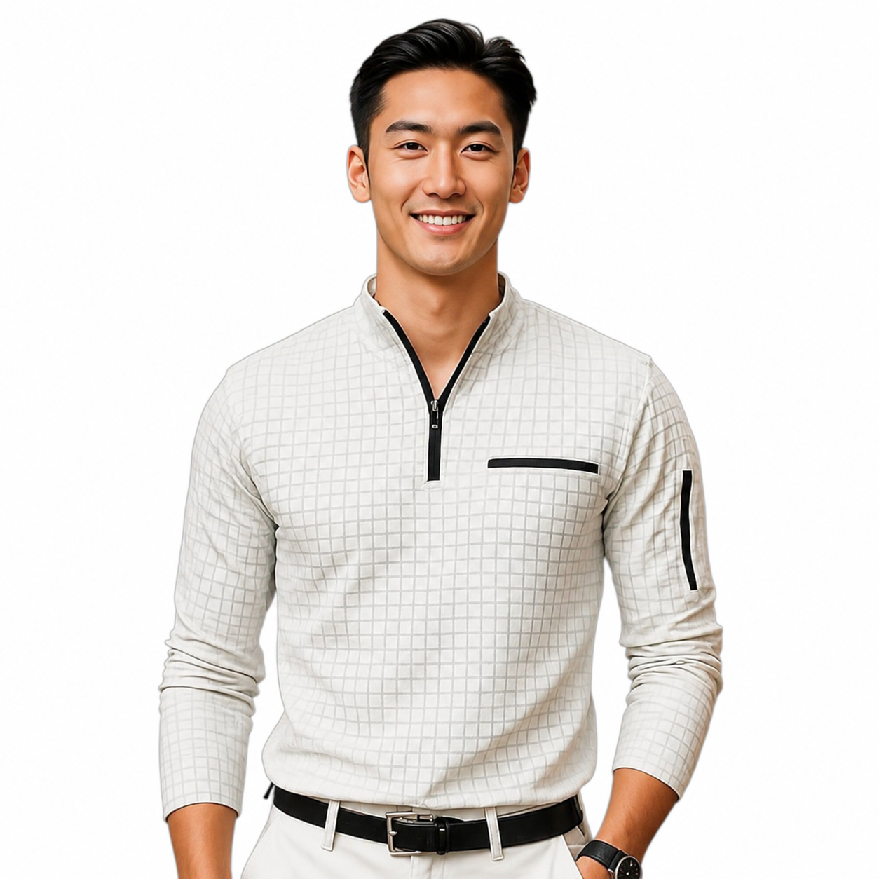 Long Sleeve Polo with Stand Collar and Zipper Detail Available in 6 Colours