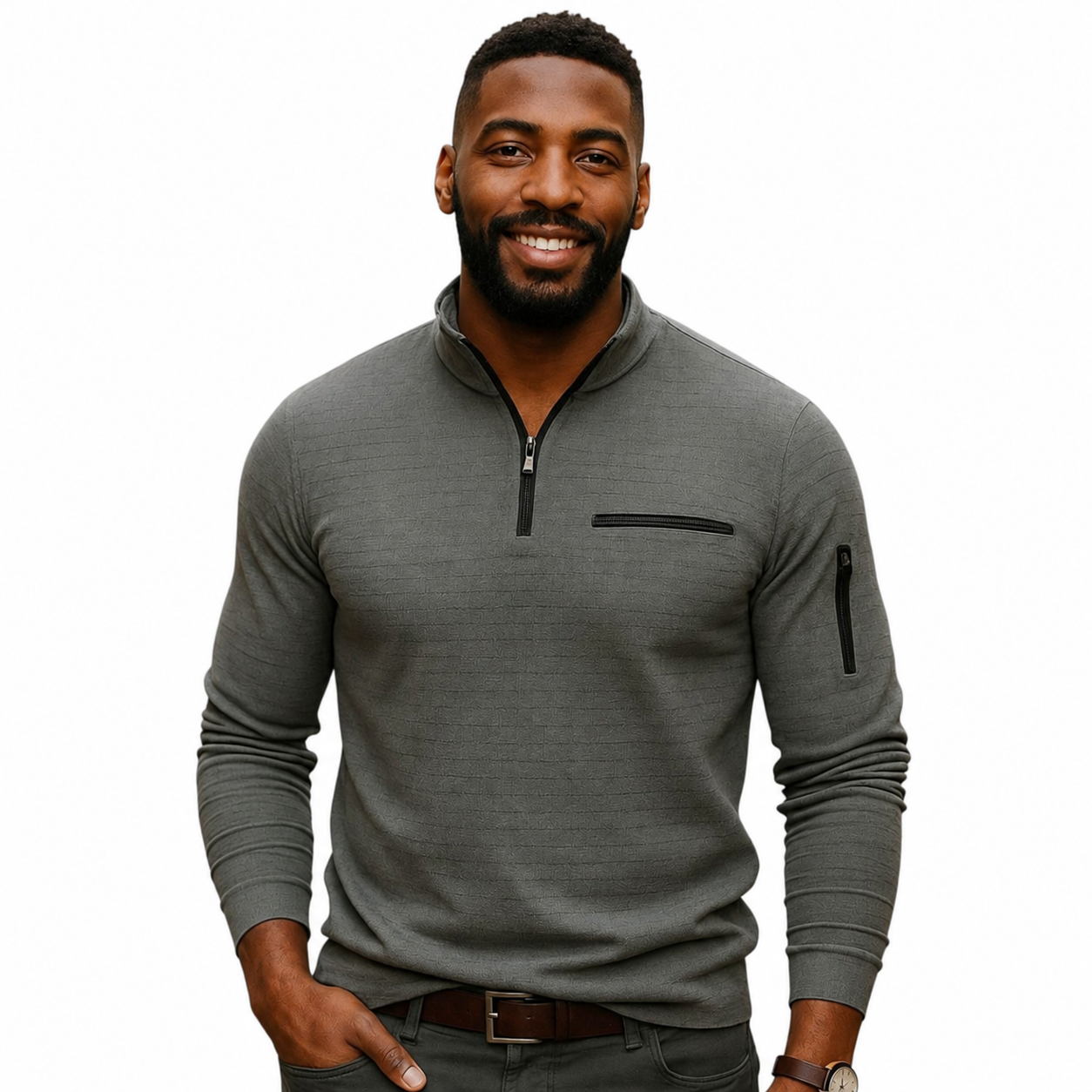 Long Sleeve Polo with Stand Collar and Zipper Detail Available in 6 Colours