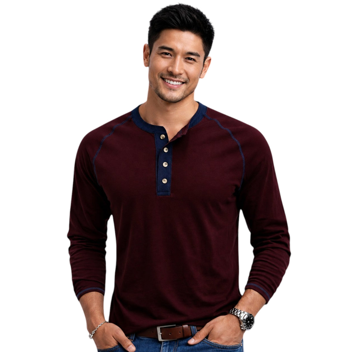 Long Sleeve Tshirt with Trendy Two Tone Detailing, Available in 6 colours
