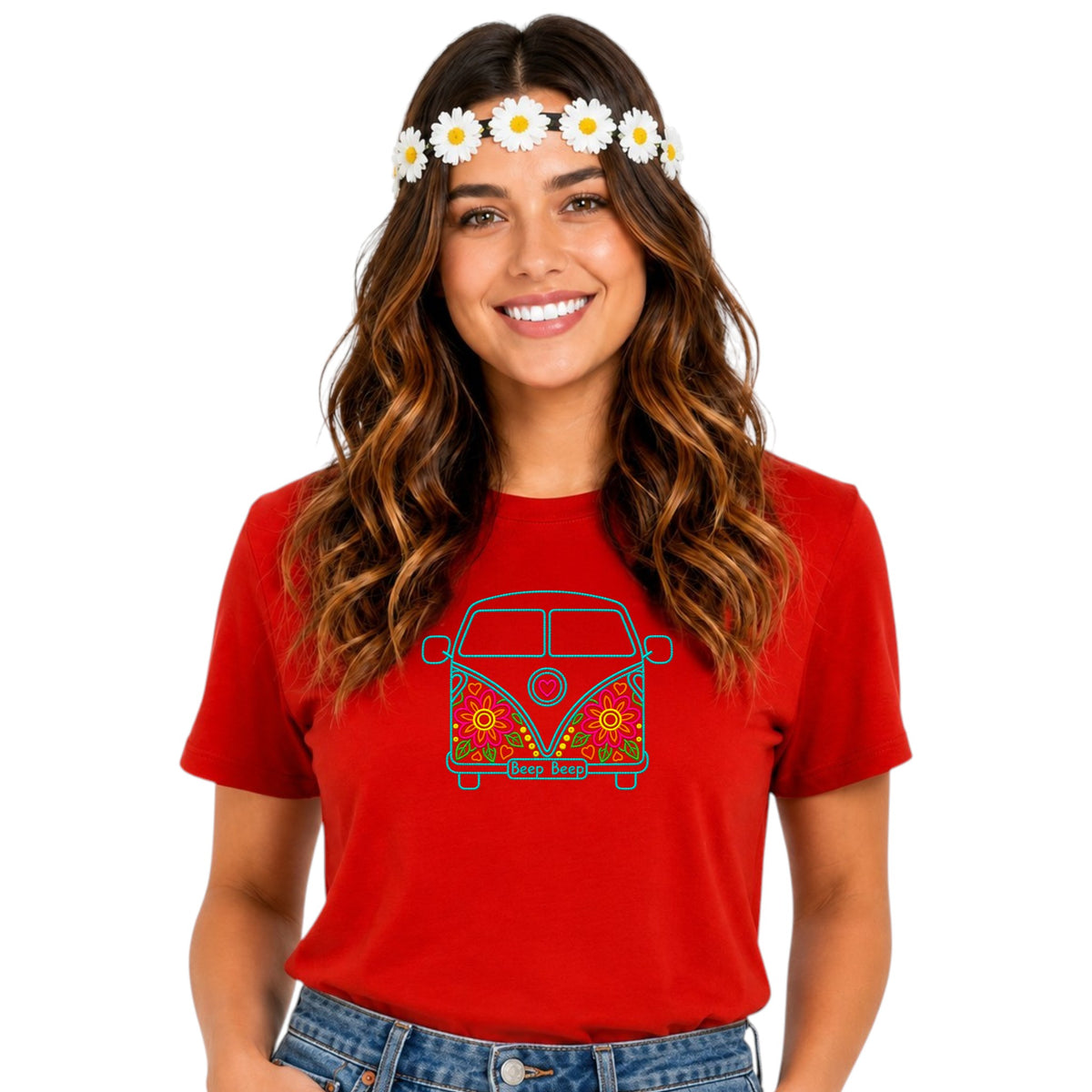 Flower Power Combi Van Available in 5 Tshirt Colours