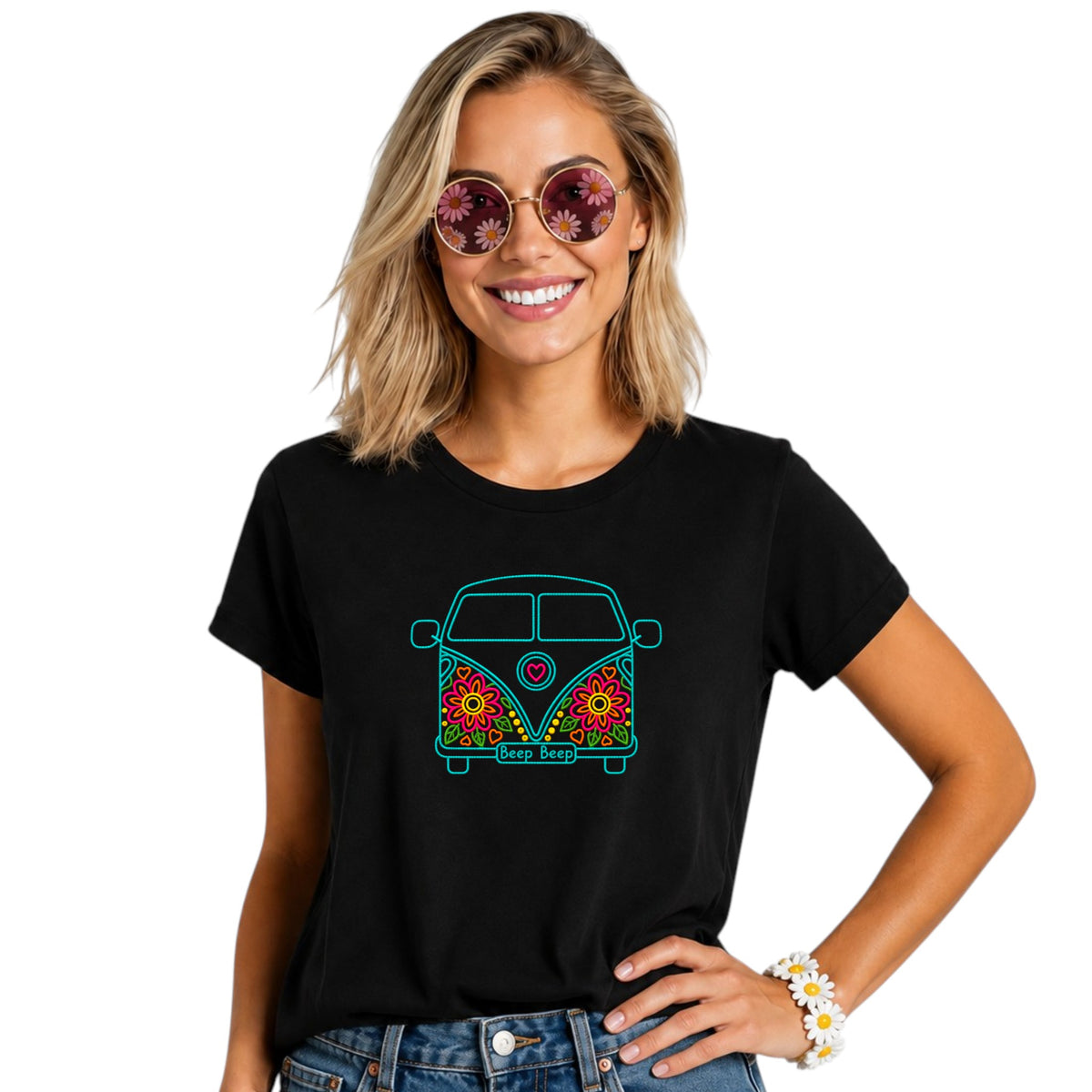 Flower Power Combi Van Available in 5 Tshirt Colours