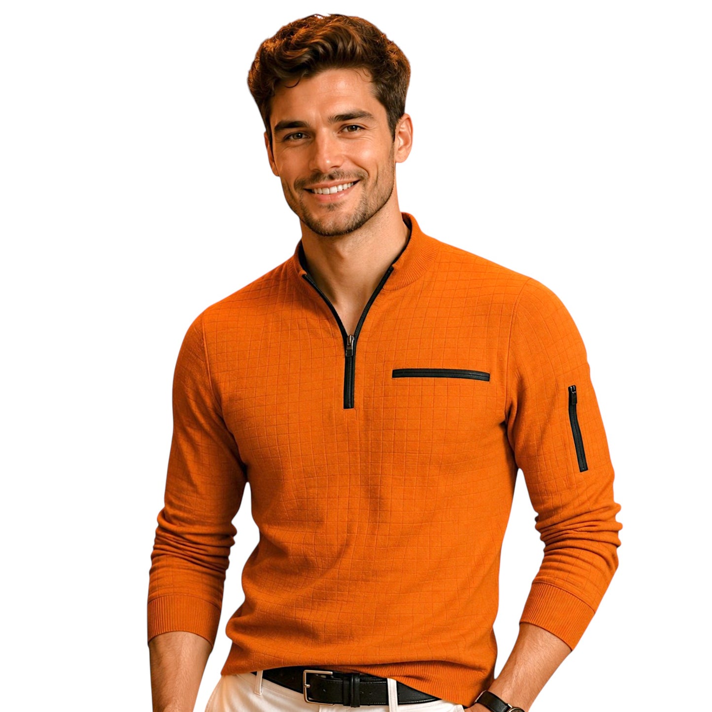 Long Sleeve Polo with Stand Collar and Zipper Detail Available in 6 Colours