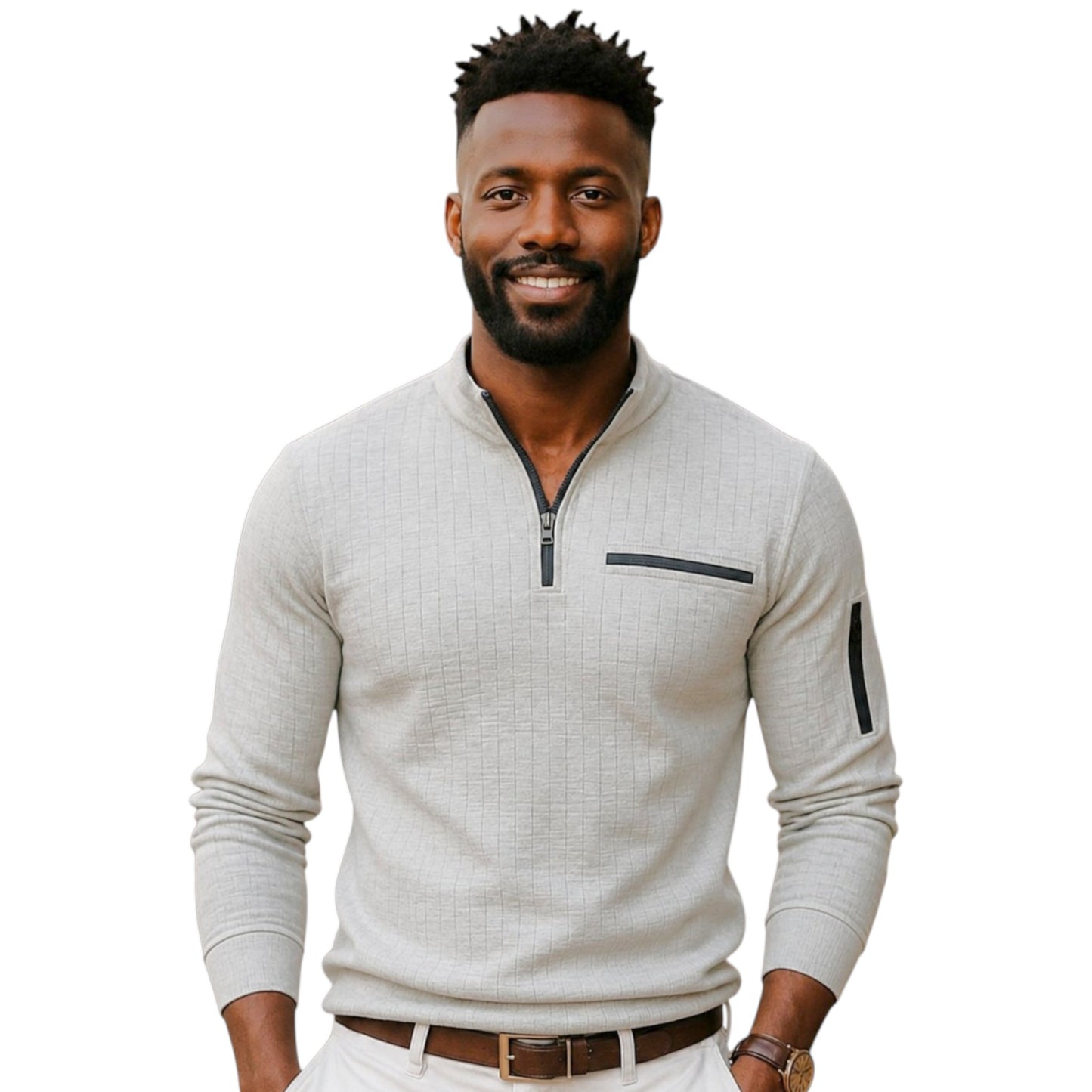 Long Sleeve Polo with Stand Collar and Zipper Detail Available in 6 Colours