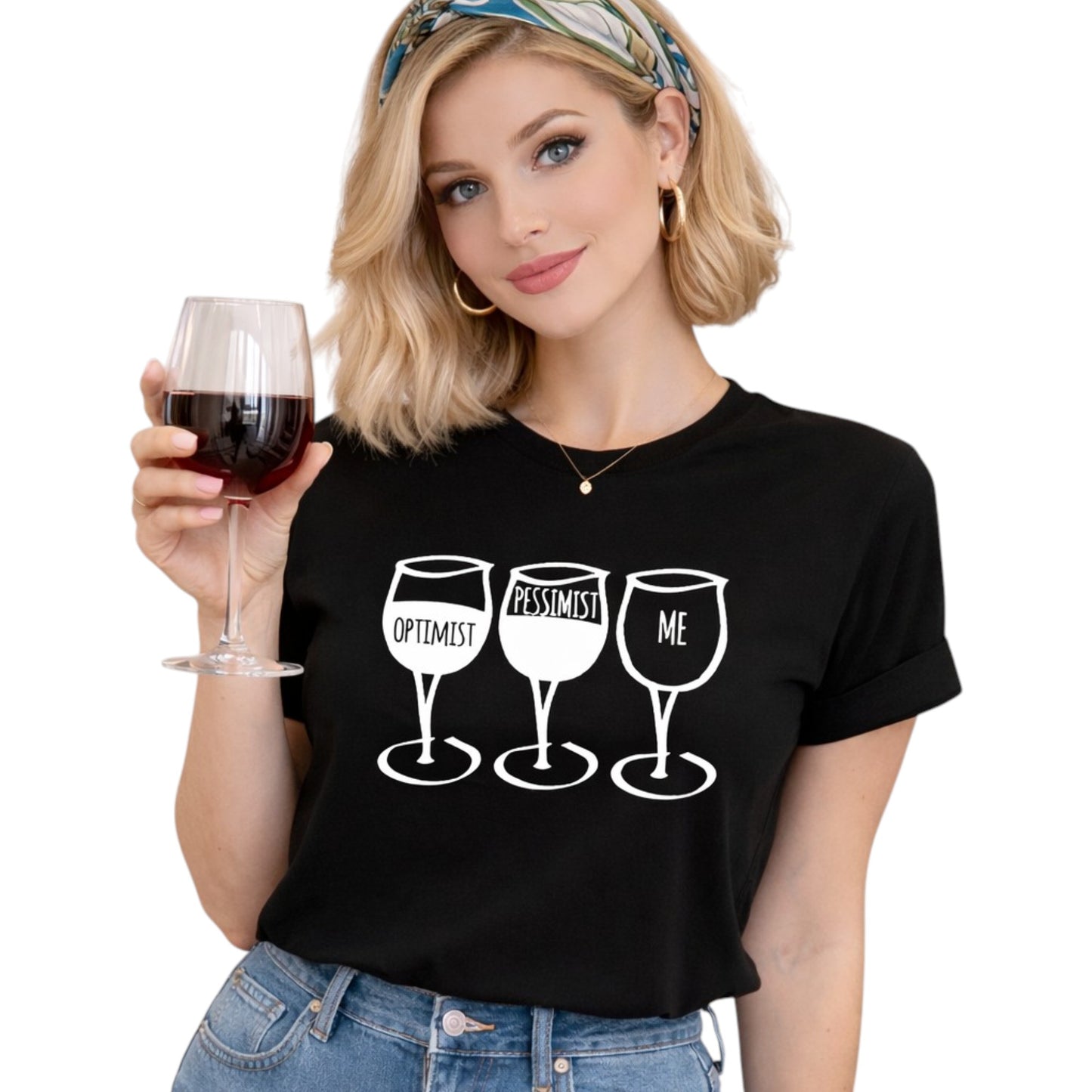 Wine Goblet Pessimist Casual Tshirt. Available in 3 Colours