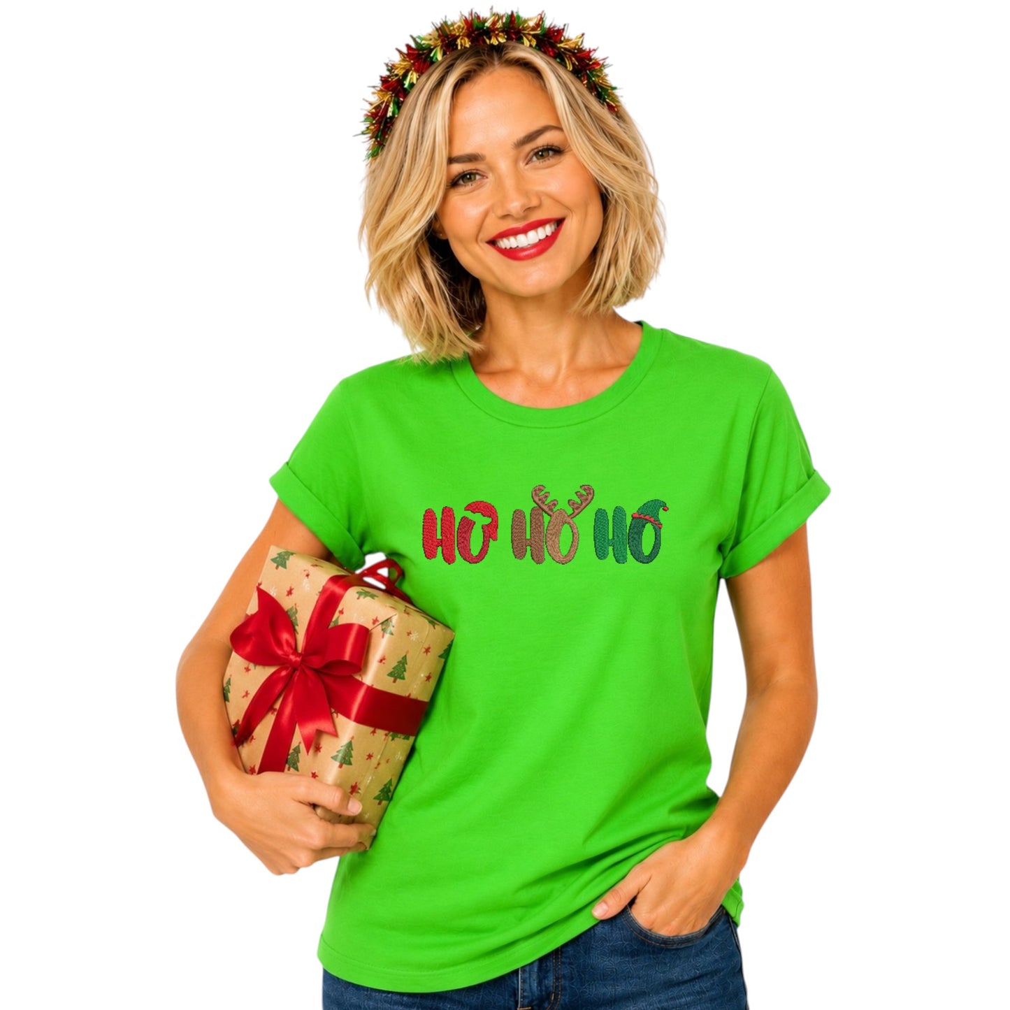 Santa, Reindeer and Elf Ho Ho Ho Tshirt