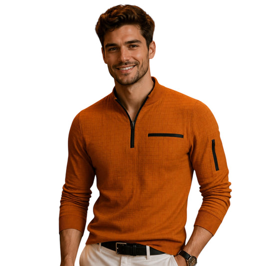 Long Sleeve Polo with Stand Collar and Zipper Detail Available in 6 Colours