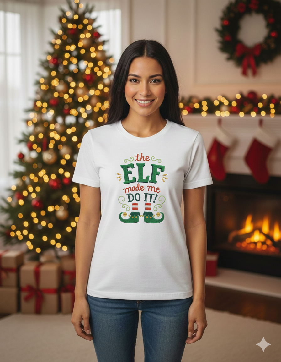 The Elf Made Me Do It Christmas Tshirt
