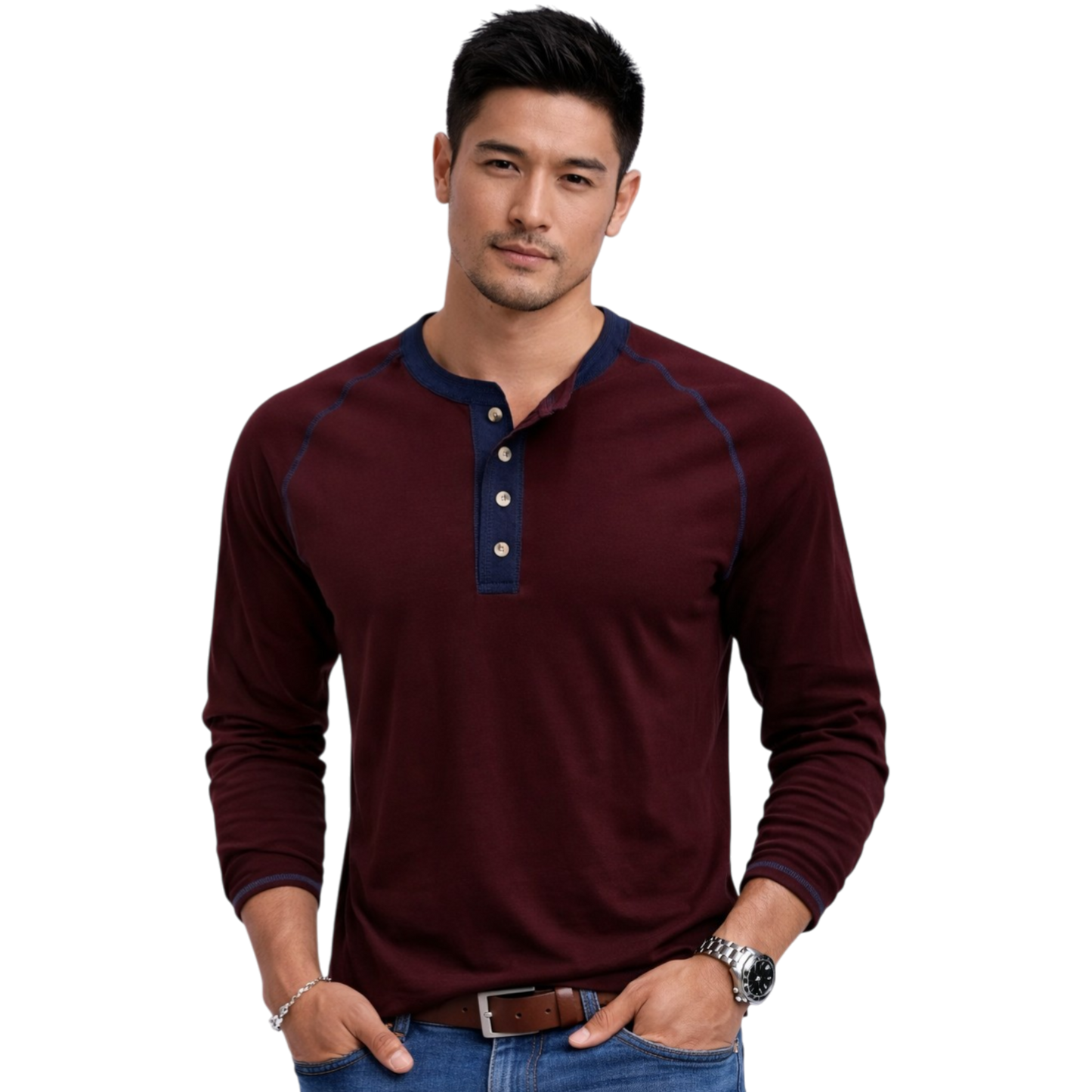 Long Sleeve Tshirt with Trendy Two Tone Detailing, Available in 6 colours
