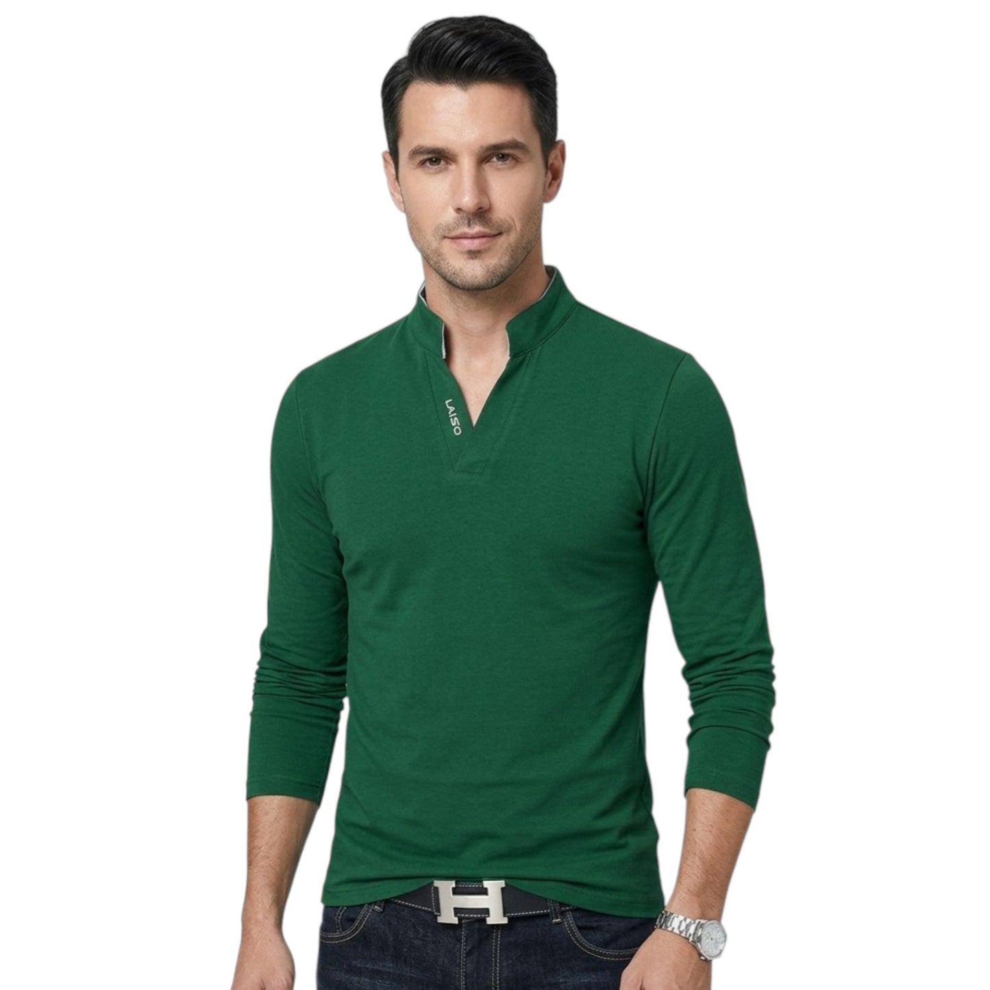 Slim Fit, Long Sleeve Top with stand Collar Available in 5 Colours