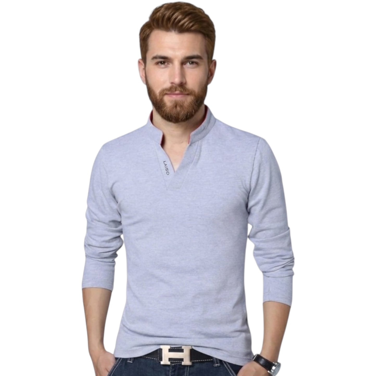 Slim Fit, Long Sleeve Top with stand Collar Available in 5 Colours