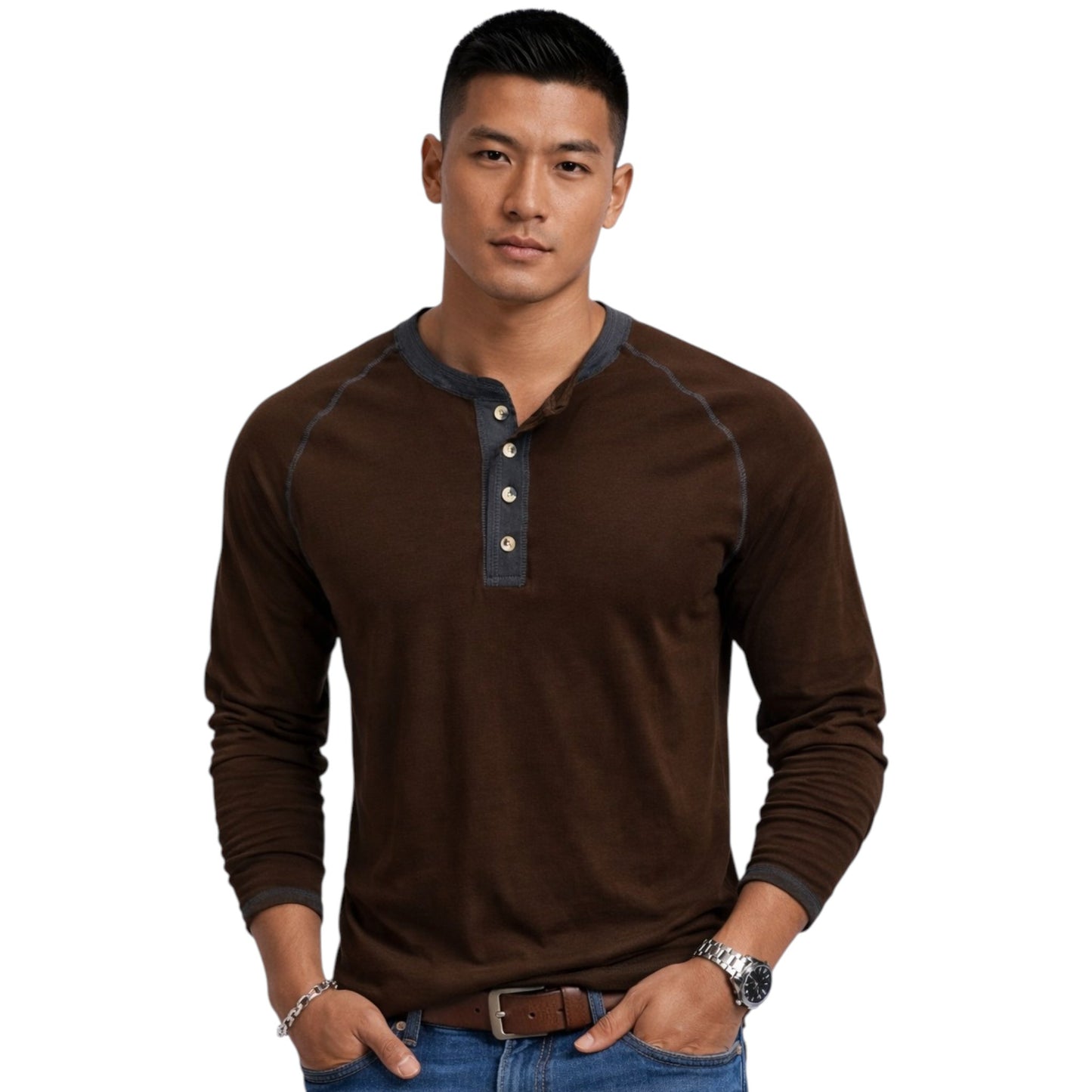 Long Sleeve Tshirt with Trendy Two Tone Detailing, Available in 6 colours