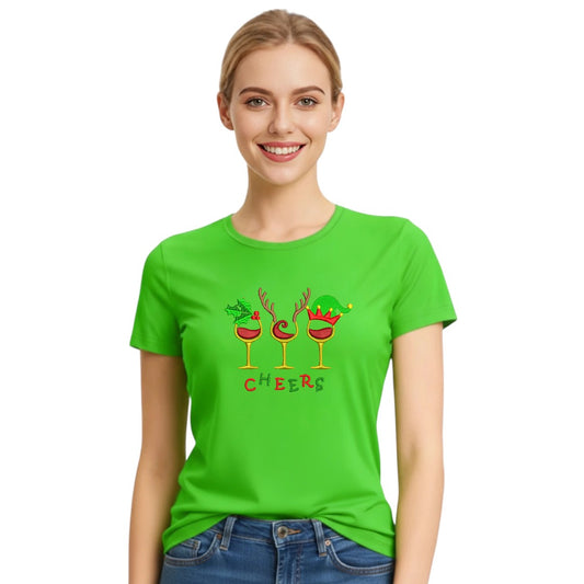 “Cheers” Christmas Embroidered Tee – Festive Holiday T-Shirt Ladies