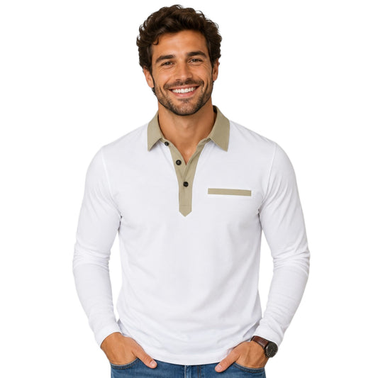 Contrast Collar Long Sleeve Button Up Polo Shirt Available in 6 Colours