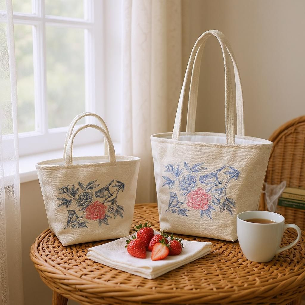 Embroidered Floral Tote with a choice of long or short handles