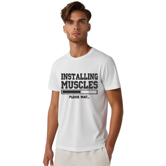 INSTALLING MUSCLES Mens Tshirt. Available in 4 Colours