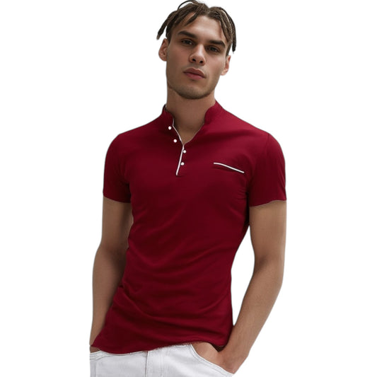 Polo Shirt with Fashion Detailing, Short Sleeve with Stand Collar Available in 6 Colours