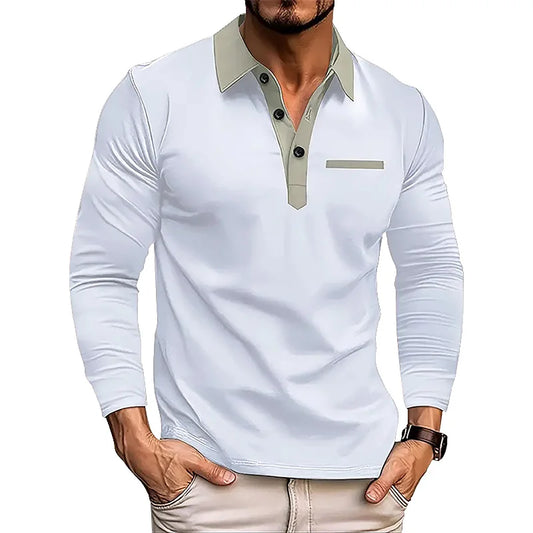 Contrast Collar Long Sleeve Button Up Polo Shirt Available in 6 Colours