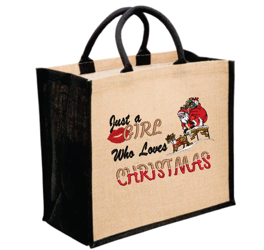 Just a girl that Loves Christmas Tote Bag, available in 3 colours
