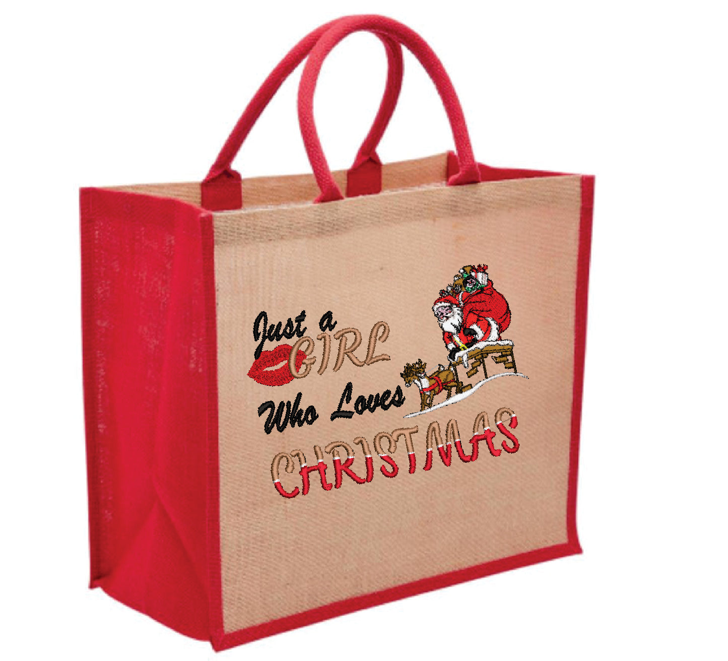 Just a girl that Loves Christmas Tote Bag, available in 3 colours