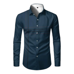 Button Front, Long Sleeve Men's Shirt with Stripe Detail