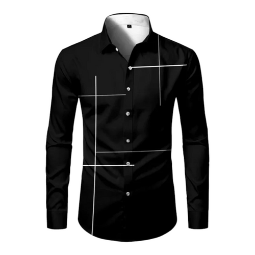 Men's Long Sleeve Button Front Shirt with White Abstract Detail