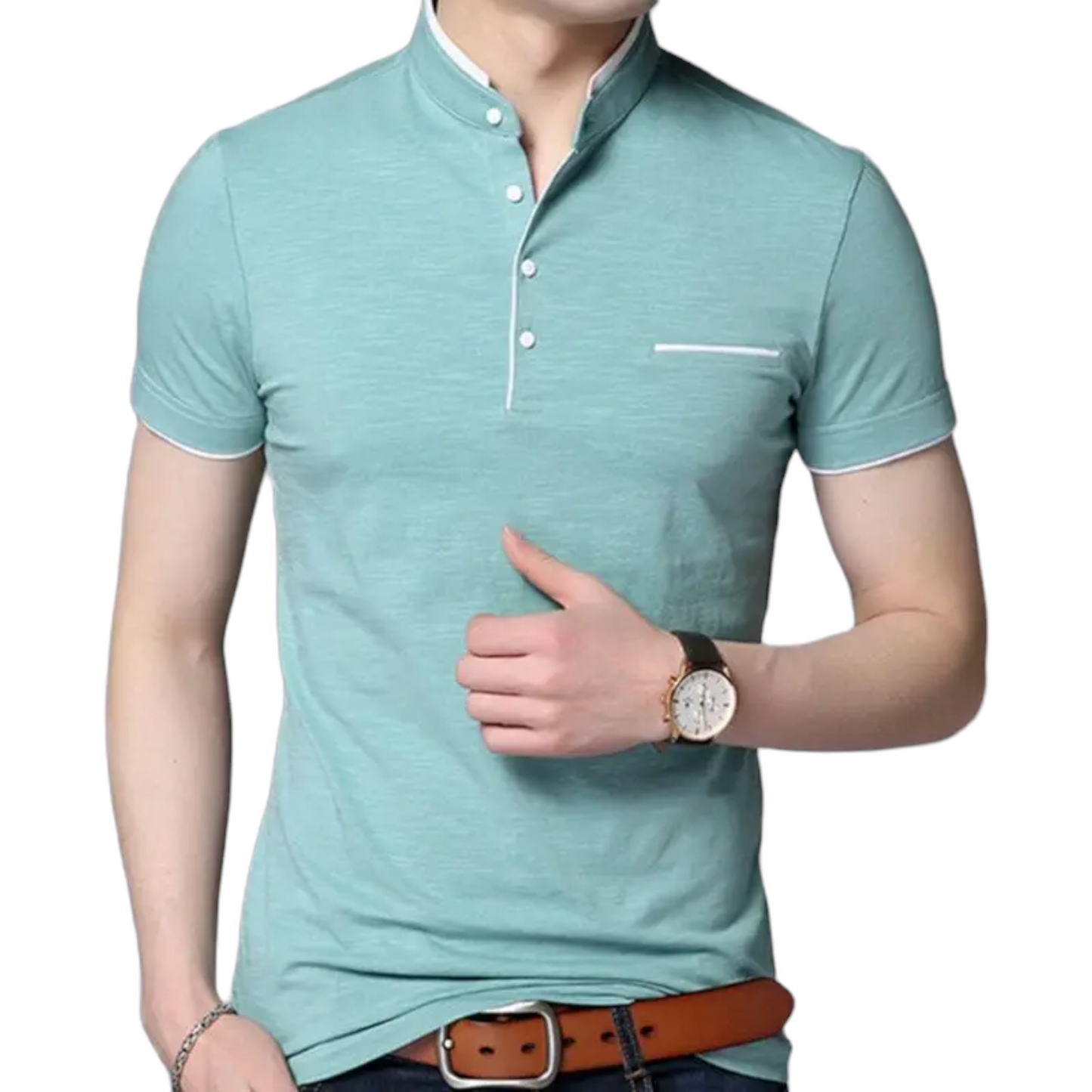 Polo Shirt with Fashion Detailing, Short Sleeve with Stand Collar Available in 6 Colours