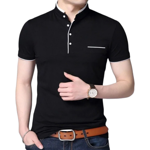 Polo Shirt with Fashion Detailing, Short Sleeve with Stand Collar Available in 6 Colours