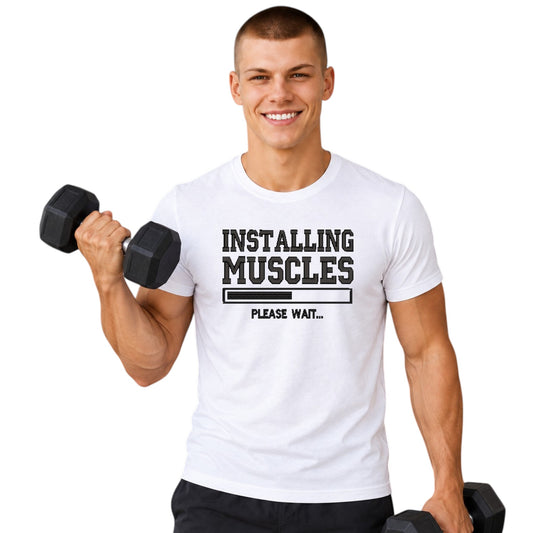 INSTALLING MUSCLES Mens Tshirt. Available in 5 Colours