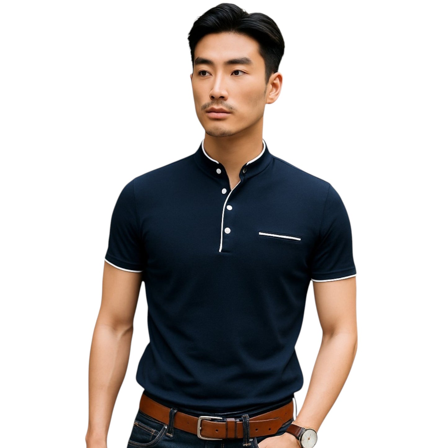 Polo Shirt with Fashion Detailing, Short Sleeve with Stand Collar Available in 6 Colours