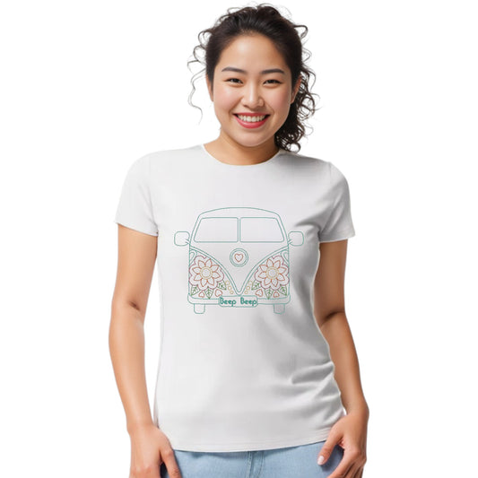 Flower Power Combi Van Available in 5 Tshirt Colours